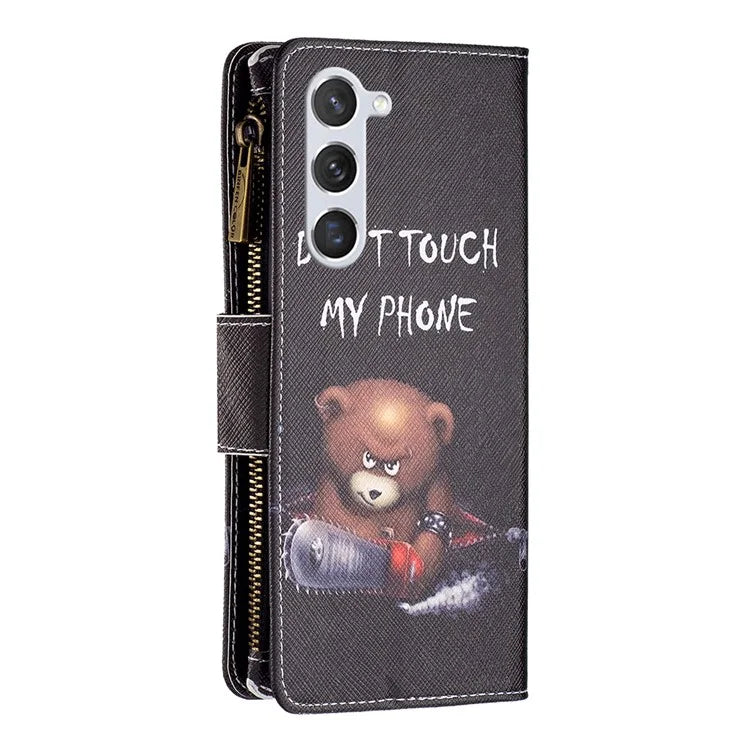 BF03 Leather Cover for Samsung Galaxy S24 Case with Zipper Wallet Stand