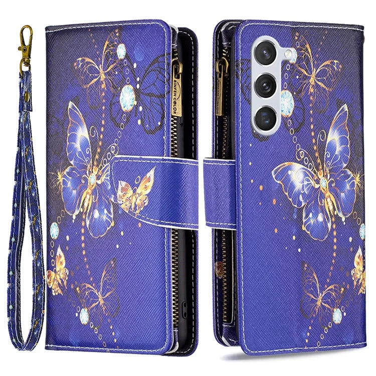 BF03 Leather Cover for Samsung Galaxy S24 Case with Zipper Wallet Stand