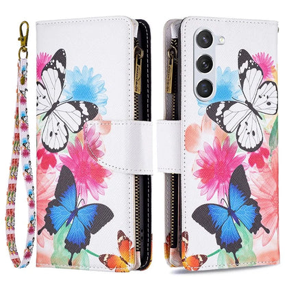 BF03 Leather Cover for Samsung Galaxy S24 Case with Zipper Wallet Stand