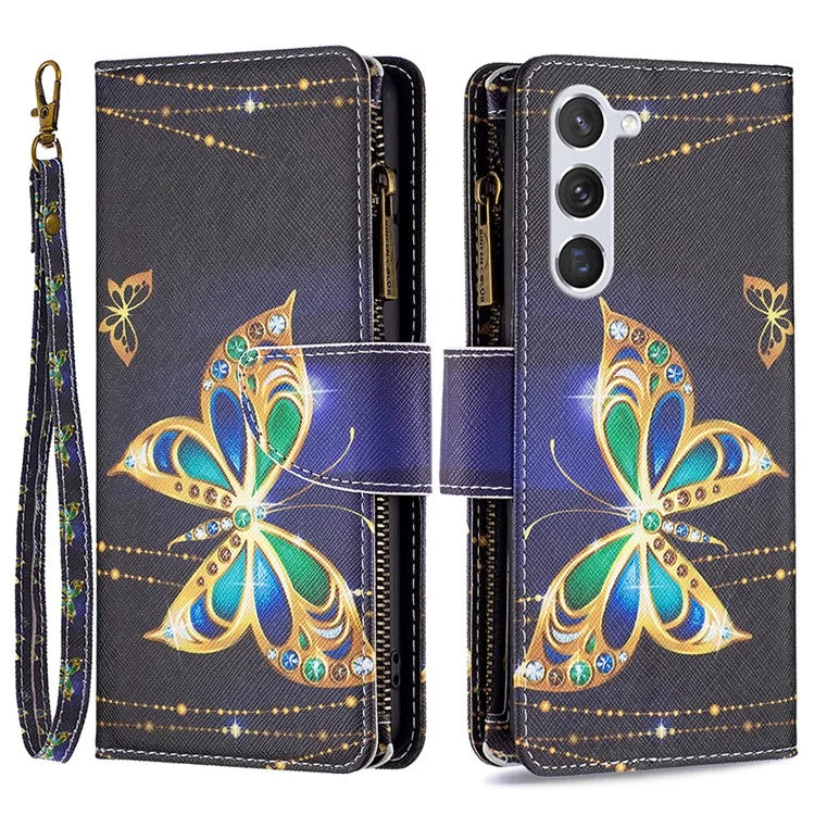 BF03 Leather Cover for Samsung Galaxy S24 Case with Zipper Wallet Stand