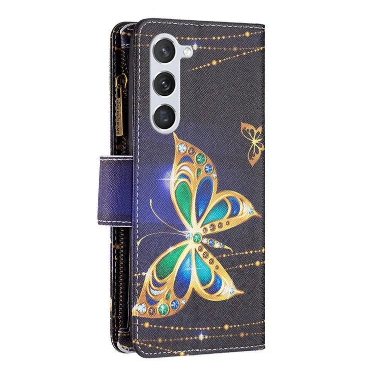 BF03 Leather Cover for Samsung Galaxy S24 Case with Zipper Wallet Stand
