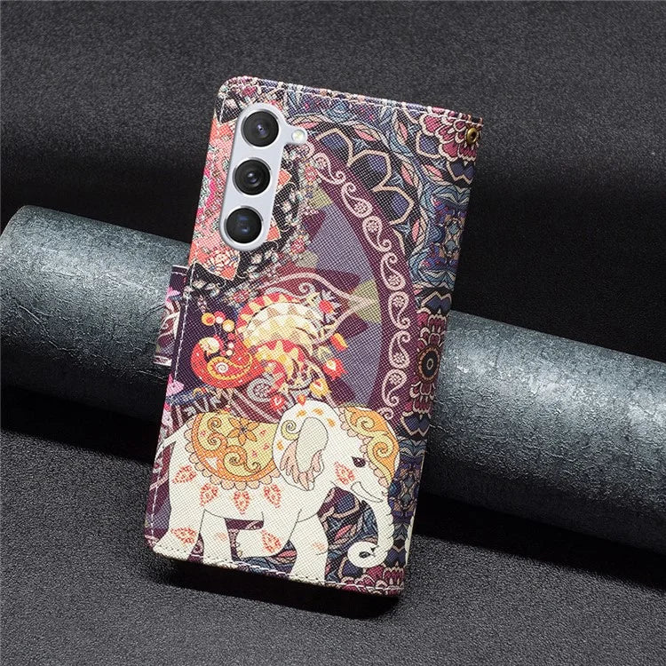 BF03 Leather Cover for Samsung Galaxy S24 Case with Zipper Wallet Stand