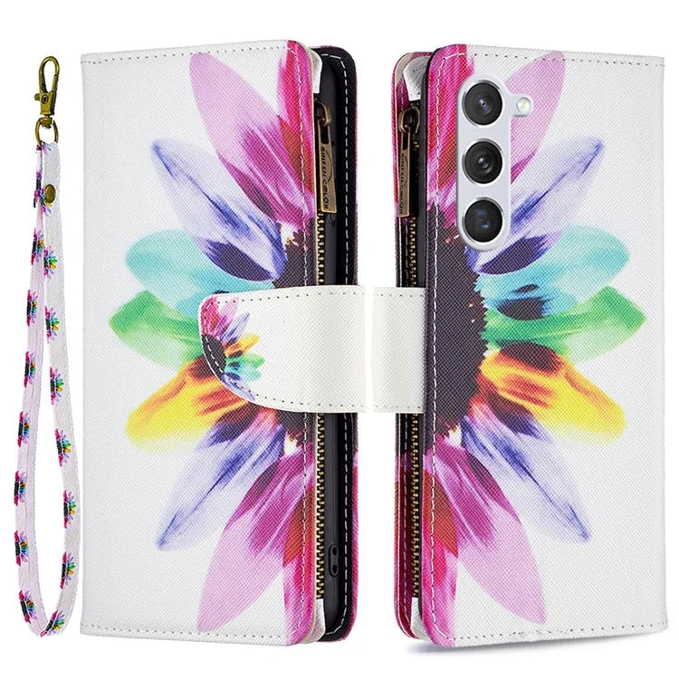 BF03 Leather Cover for Samsung Galaxy S24 Case with Zipper Wallet Stand