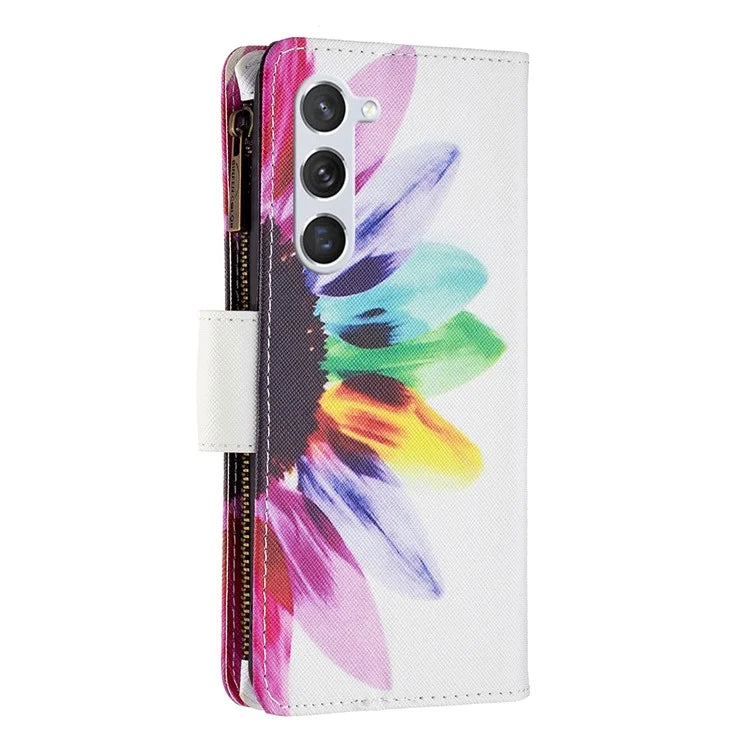 BF03 Leather Cover for Samsung Galaxy S24 Case with Zipper Wallet Stand