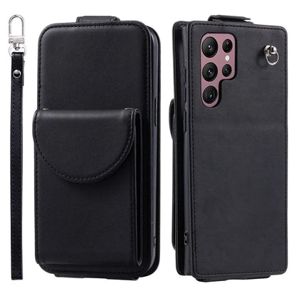 For Samsung Galaxy S22 Ultra 5G Case Vertical Flip PU Leather+TPU Phone Cover with Wrist Strap