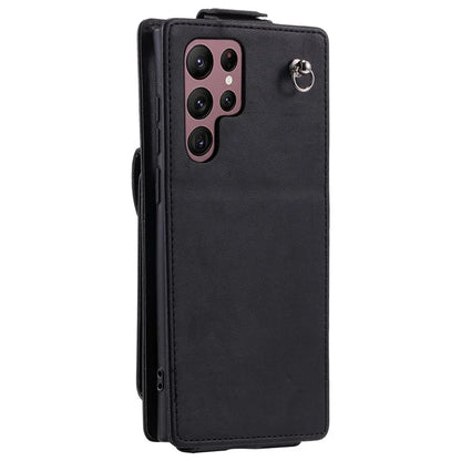 For Samsung Galaxy S22 Ultra 5G Case Vertical Flip PU Leather+TPU Phone Cover with Wrist Strap