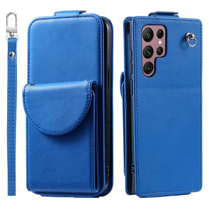 For Samsung Galaxy S22 Ultra 5G Case Vertical Flip PU Leather+TPU Phone Cover with Wrist Strap
