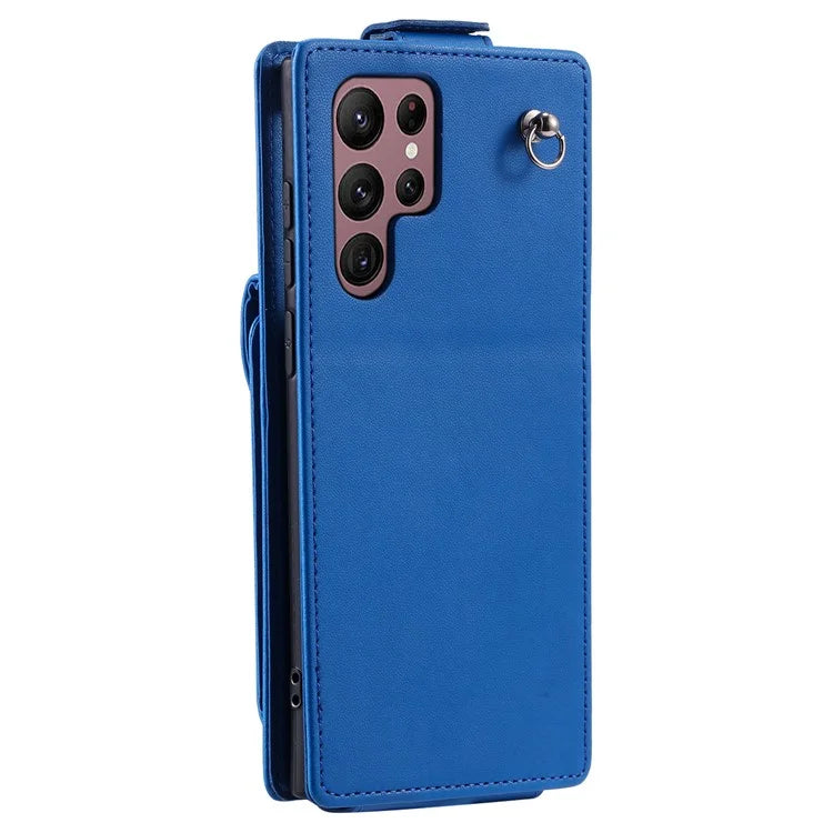 For Samsung Galaxy S22 Ultra 5G Case Vertical Flip PU Leather+TPU Phone Cover with Wrist Strap