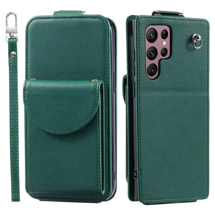 For Samsung Galaxy S22 Ultra 5G Case Vertical Flip PU Leather+TPU Phone Cover with Wrist Strap