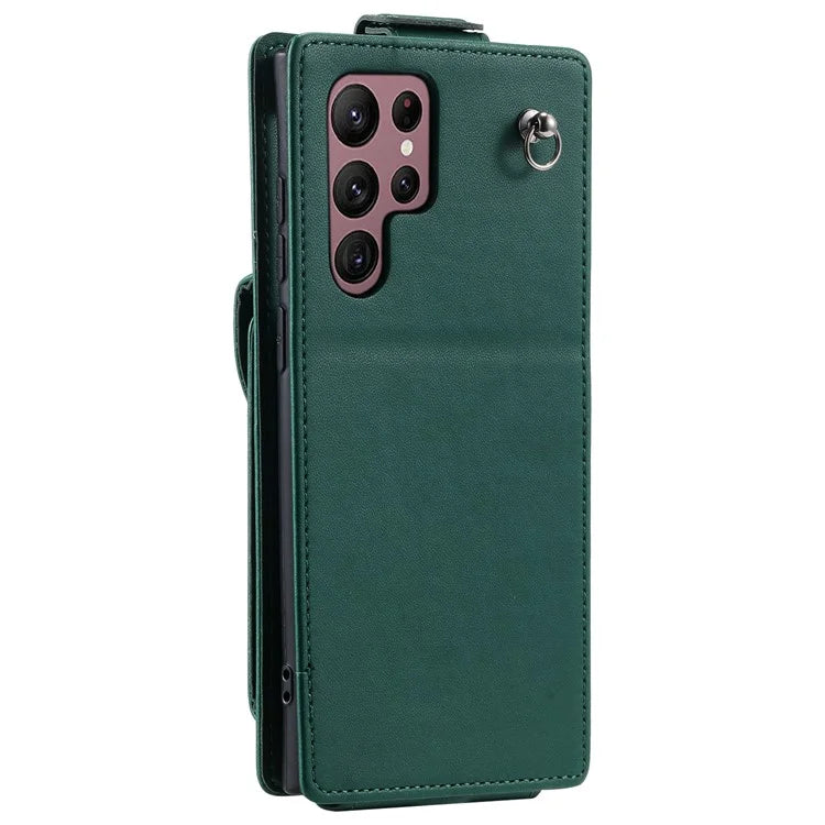 For Samsung Galaxy S22 Ultra 5G Case Vertical Flip PU Leather+TPU Phone Cover with Wrist Strap
