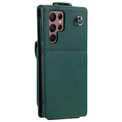 For Samsung Galaxy S22 Ultra 5G Case Vertical Flip PU Leather+TPU Phone Cover with Wrist Strap