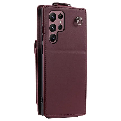 For Samsung Galaxy S22 Ultra 5G Case Vertical Flip PU Leather+TPU Phone Cover with Wrist Strap