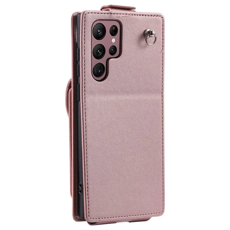 For Samsung Galaxy S22 Ultra 5G Case Vertical Flip PU Leather+TPU Phone Cover with Wrist Strap