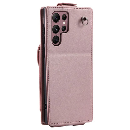 For Samsung Galaxy S22 Ultra 5G Case Vertical Flip PU Leather+TPU Phone Cover with Wrist Strap