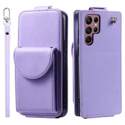 For Samsung Galaxy S22 Ultra 5G Case Vertical Flip PU Leather+TPU Phone Cover with Wrist Strap