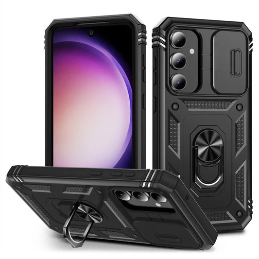 For Samsung Galaxy A34 5G Case PC+TPU Card Holder Phone Shell with Sliding Camera Cover