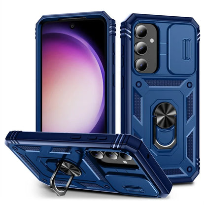 For Samsung Galaxy A34 5G Case PC+TPU Card Holder Phone Shell with Sliding Camera Cover