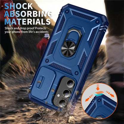 For Samsung Galaxy A34 5G Case PC+TPU Card Holder Phone Shell with Sliding Camera Cover