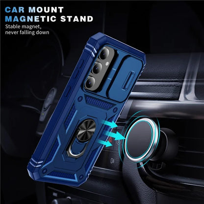 For Samsung Galaxy A34 5G Case PC+TPU Card Holder Phone Shell with Sliding Camera Cover