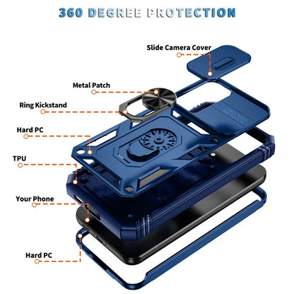 For Samsung Galaxy A34 5G Case PC+TPU Card Holder Phone Shell with Sliding Camera Cover
