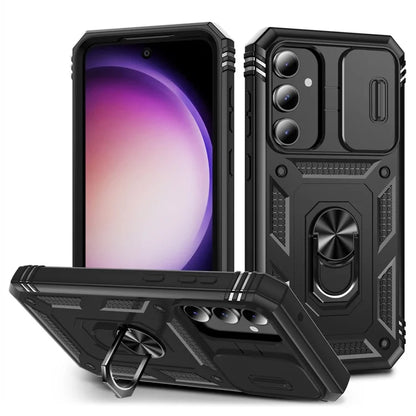 For Samsung Galaxy S23 FE Case Sliding Camera Cover PC+TPU Phone Shell