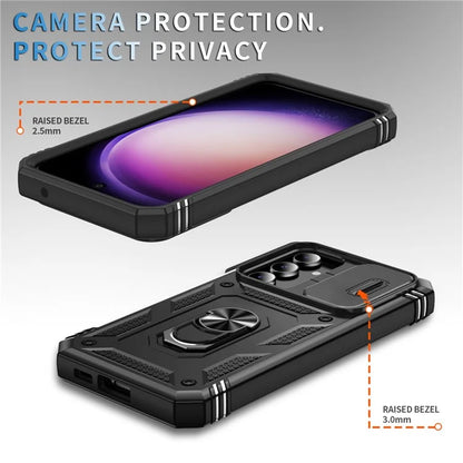 For Samsung Galaxy S23 FE Case Sliding Camera Cover PC+TPU Phone Shell