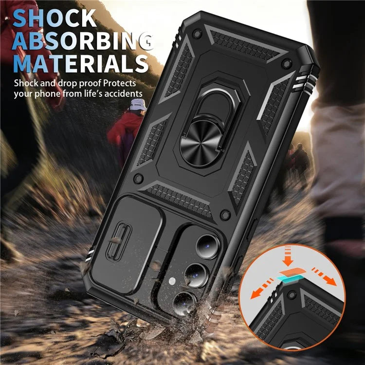For Samsung Galaxy S23 FE Case Sliding Camera Cover PC+TPU Phone Shell