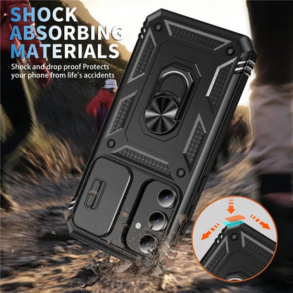 For Samsung Galaxy S23 FE Case Sliding Camera Cover PC+TPU Phone Shell