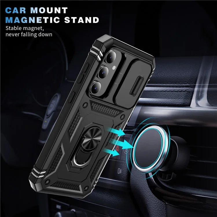 For Samsung Galaxy S23 FE Case Sliding Camera Cover PC+TPU Phone Shell