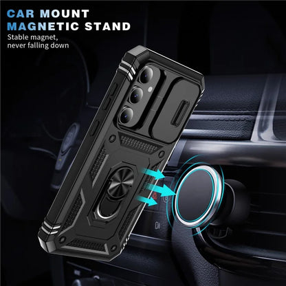 For Samsung Galaxy S23 FE Case Sliding Camera Cover PC+TPU Phone Shell