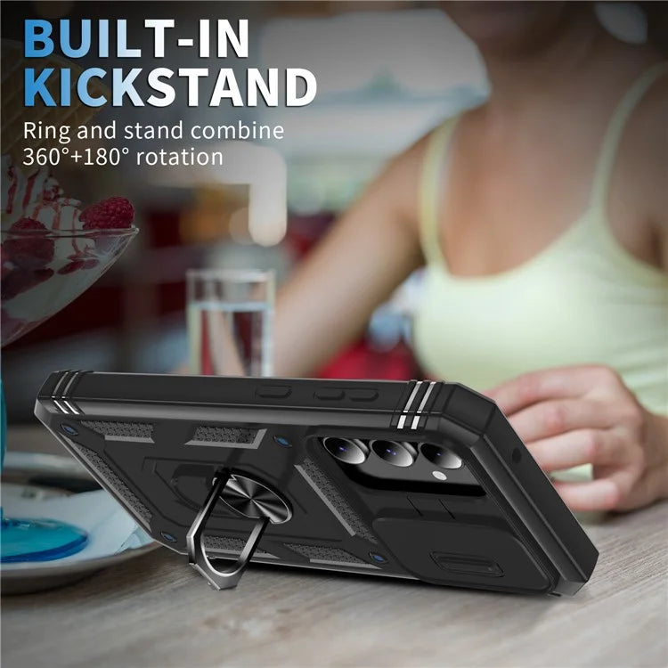 For Samsung Galaxy S23 FE Case Sliding Camera Cover PC+TPU Phone Shell