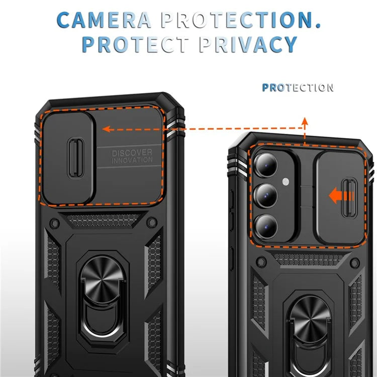 For Samsung Galaxy S23 FE Case Sliding Camera Cover PC+TPU Phone Shell