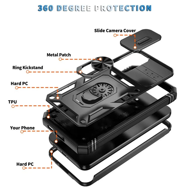 For Samsung Galaxy S23 FE Case Sliding Camera Cover PC+TPU Phone Shell