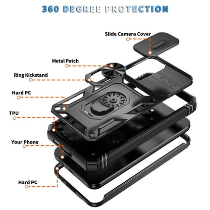 For Samsung Galaxy S23 FE Case Sliding Camera Cover PC+TPU Phone Shell