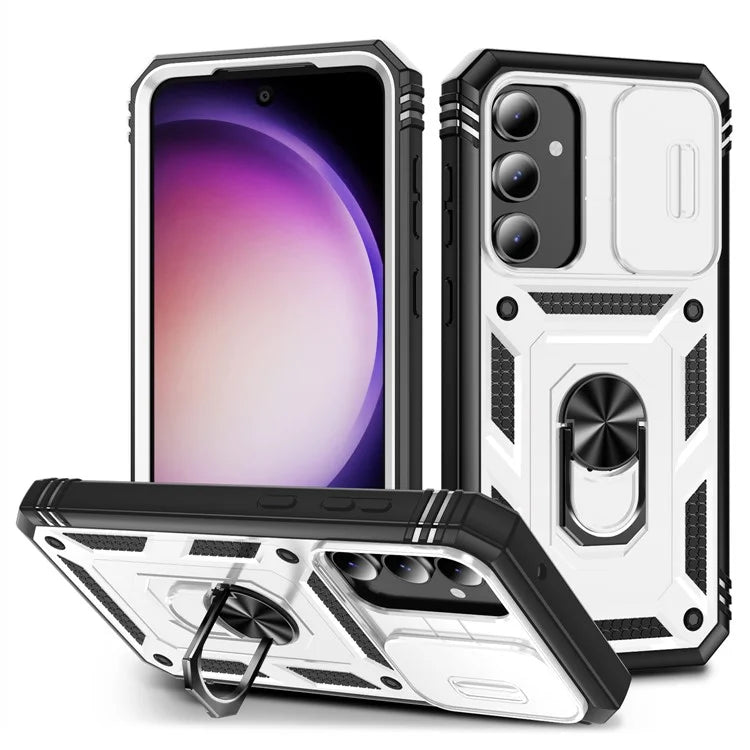 For Samsung Galaxy S23 FE Case Sliding Camera Cover PC+TPU Phone Shell