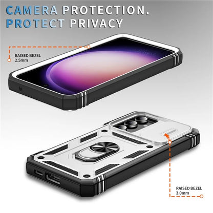 For Samsung Galaxy S23 FE Case Sliding Camera Cover PC+TPU Phone Shell