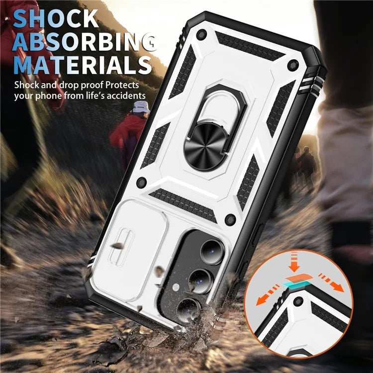 For Samsung Galaxy S23 FE Case Sliding Camera Cover PC+TPU Phone Shell