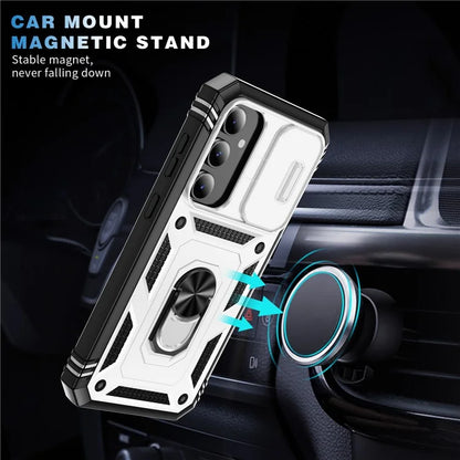 For Samsung Galaxy S23 FE Case Sliding Camera Cover PC+TPU Phone Shell