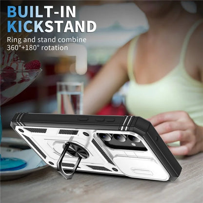 For Samsung Galaxy S23 FE Case Sliding Camera Cover PC+TPU Phone Shell