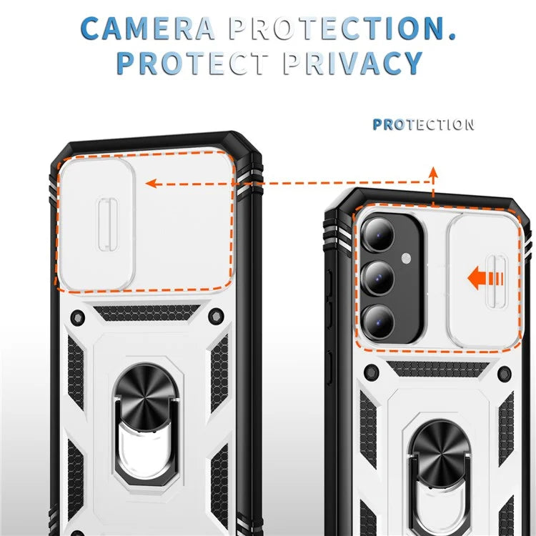 For Samsung Galaxy S23 FE Case Sliding Camera Cover PC+TPU Phone Shell