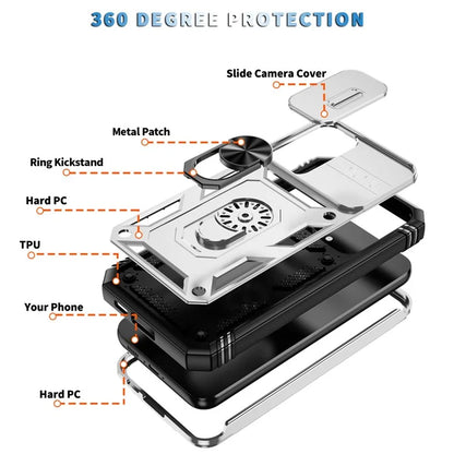 For Samsung Galaxy S23 FE Case Sliding Camera Cover PC+TPU Phone Shell