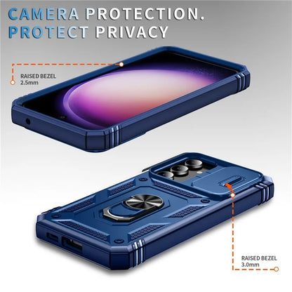 For Samsung Galaxy S23 FE Case Sliding Camera Cover PC+TPU Phone Shell