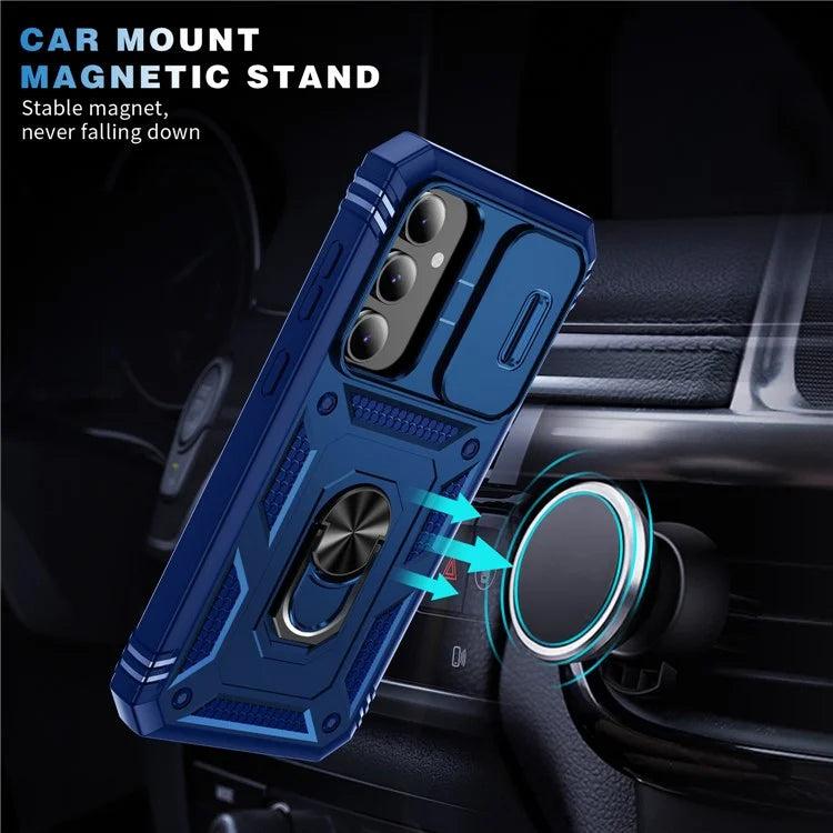 For Samsung Galaxy S23 FE Case Sliding Camera Cover PC+TPU Phone Shell