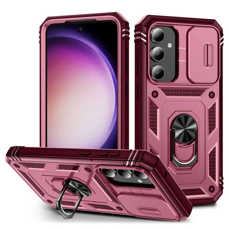 For Samsung Galaxy S23 FE Case Sliding Camera Cover PC+TPU Phone Shell