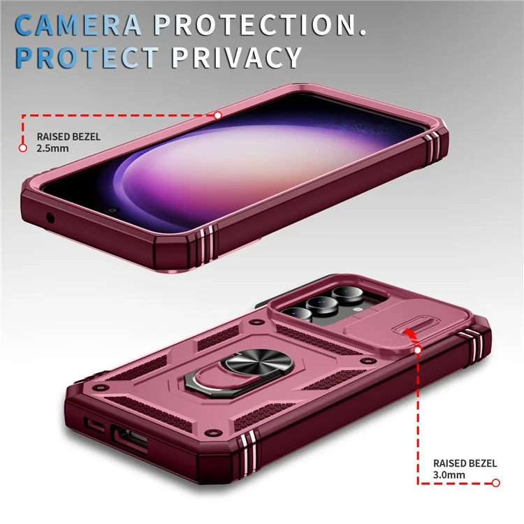 For Samsung Galaxy S23 FE Case Sliding Camera Cover PC+TPU Phone Shell