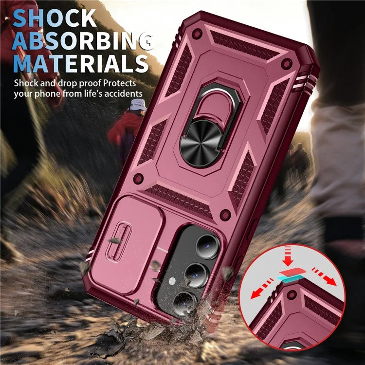 For Samsung Galaxy S23 FE Case Sliding Camera Cover PC+TPU Phone Shell