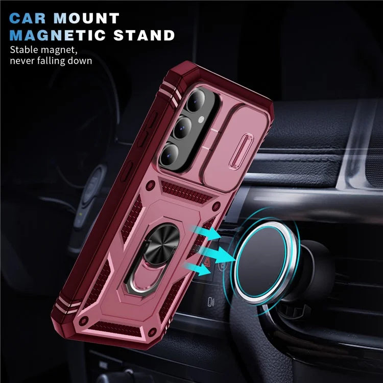 For Samsung Galaxy S23 FE Case Sliding Camera Cover PC+TPU Phone Shell