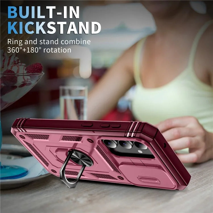 For Samsung Galaxy S23 FE Case Sliding Camera Cover PC+TPU Phone Shell