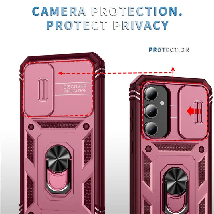 For Samsung Galaxy S23 FE Case Sliding Camera Cover PC+TPU Phone Shell