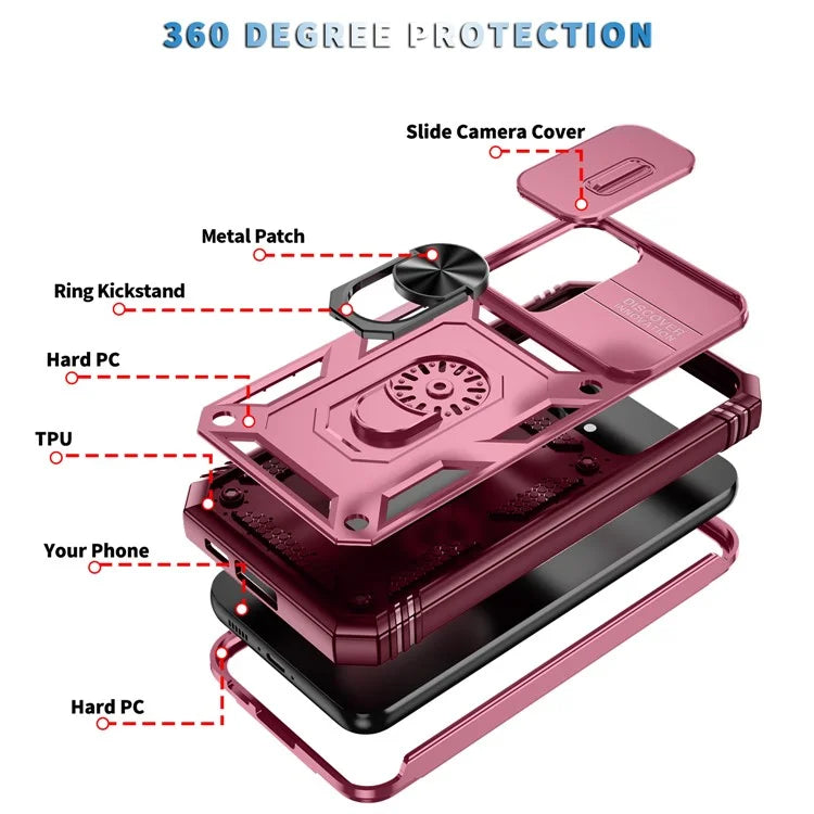 For Samsung Galaxy S23 FE Case Sliding Camera Cover PC+TPU Phone Shell